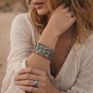 Vintage Bell Trading Post Turquoise Mosaic Copper Cuff Bracelet Southwestern 5.5